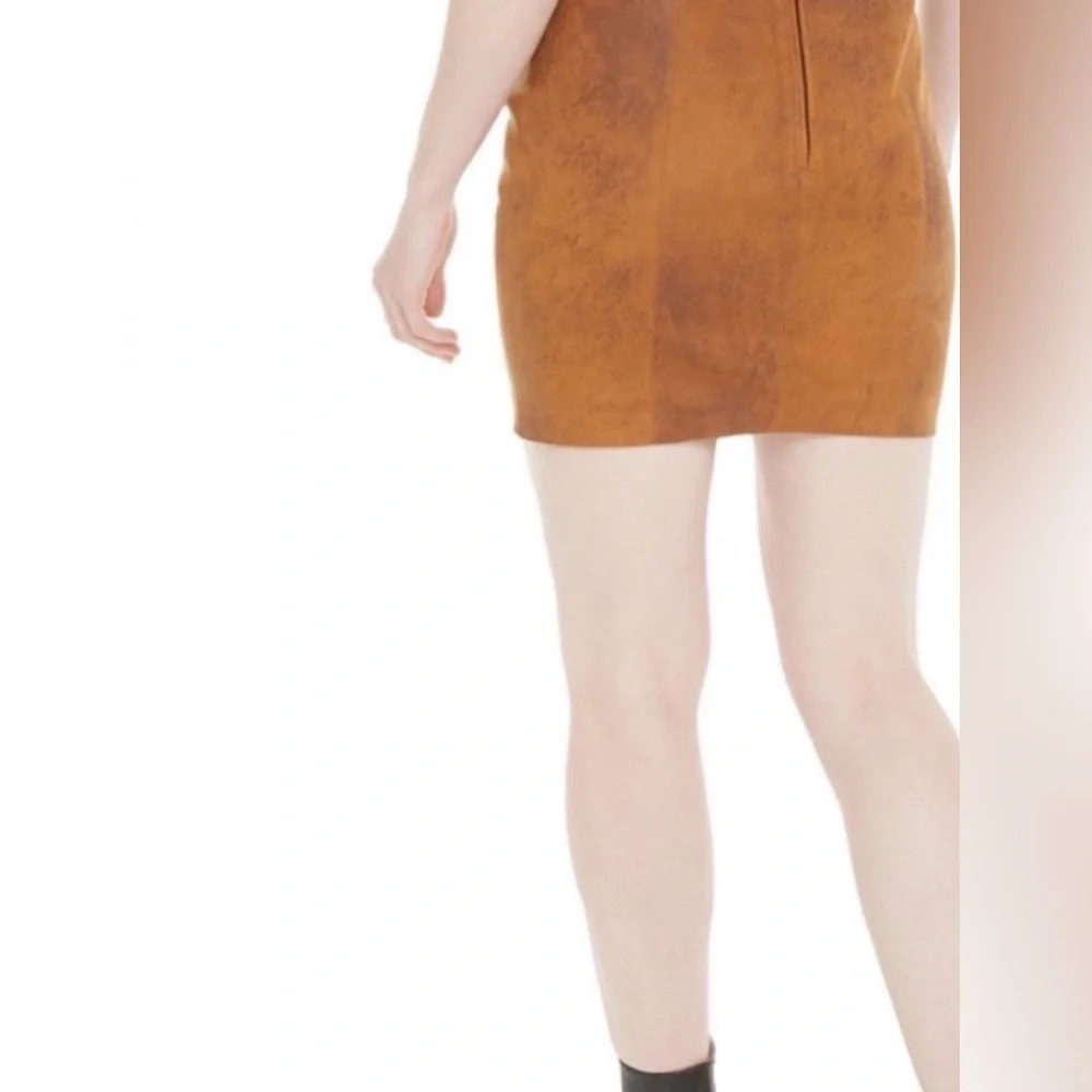 Free People Camel Colored Rumi Ruched Faux Suede Mini Skirt Size XS